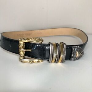 Streets Ahead Black Leather Silver/Gold Mixed metal Ornate Western Belt S